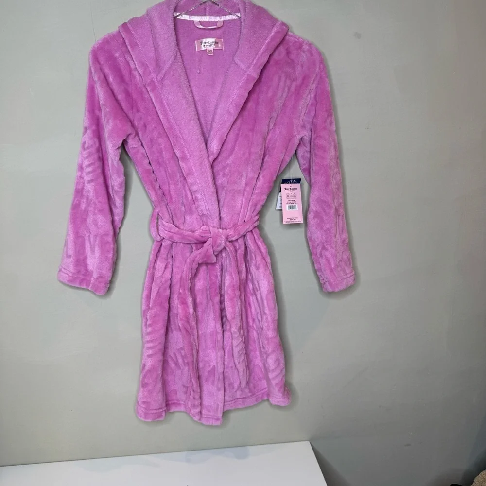 JUICY COUTURE Logo Pink Hooded Fleece Robe Size 10/12